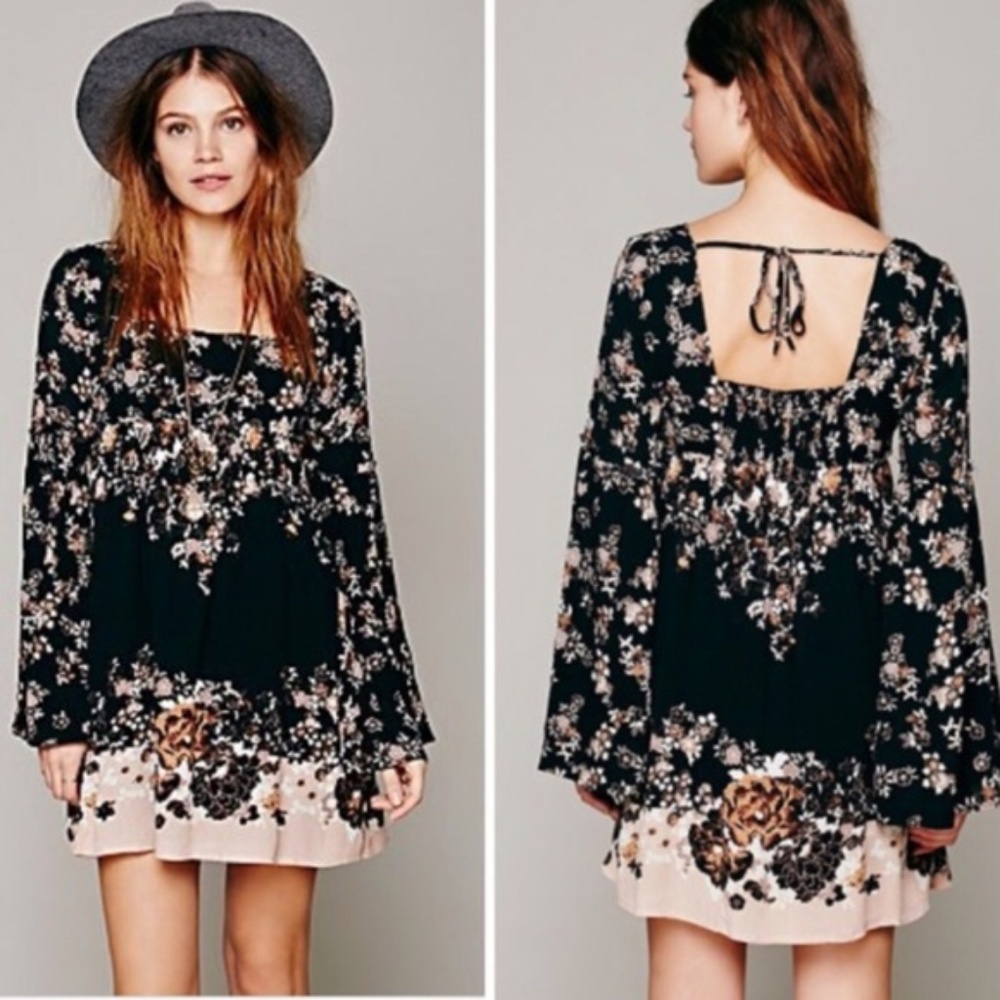 Free People Black Bell Sleeve Dress